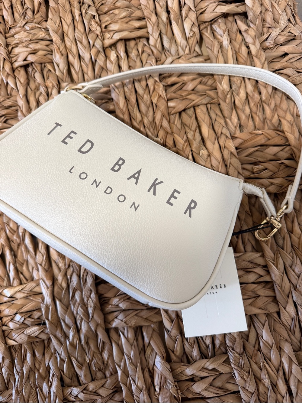Ted Baker Cream Shoulder Bag with Gold Hardware and Logo